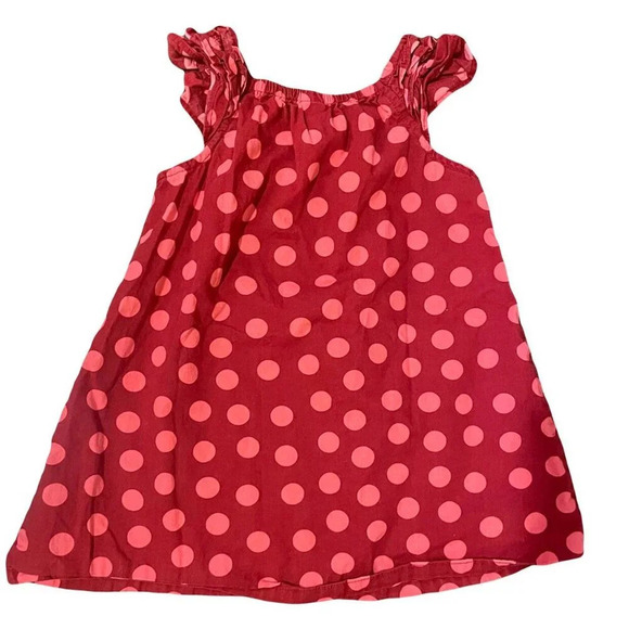 12 Months Cherokee Red & Pink Polka Dot Dress, Flutter Sleeves, A Line - Picture 2 of 3